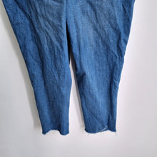 Load image into Gallery viewer, TU Denim Dungarees Cropped UK 14 Blue Casual Wide Leg Raw Hem Overalls Jeans