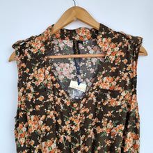 Load image into Gallery viewer, NWT Ruby Rocks Jumpsuit Brown Floral Print 8 Autumn Sleeveless Tapered Buttons