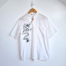 Load image into Gallery viewer, Angkor Shirt Embroidered Dragon Large Mens Cambodia White Mock Neck 100% Cotton
