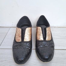 Load image into Gallery viewer, Lollipops Glitter Brogues Shoes UK6 Oxford Ladies Flats Party Gold Black Leather