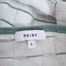 Load image into Gallery viewer, Reiss Cotton Knit Jumper Men’s Large White Green Stripe Lightweight Crew Neck