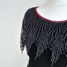 Load image into Gallery viewer, Vintage Canda Velvet Dress Cobweb Black Goth Halloween C&A Party Pencil UK 10