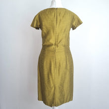 Load image into Gallery viewer, Reiss Dress Sheath Cocktail Golden Green Shift Luca Work Square Neck Lined 8