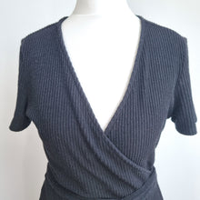 Load image into Gallery viewer, GAP Black Wrap Dress Small Ribbed Tie Waist Stretch Knee Length Short Sleeves