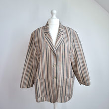 Load image into Gallery viewer, Vintage St Michael Blazer UK 18 20 Linen Blend Beige Striped 90s M&S Jacket Plus