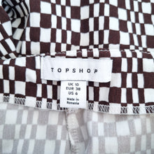 Load image into Gallery viewer, Topshop Trousers Flared Bellbottoms Check Pattern Brown Psychedelic Stretch 10