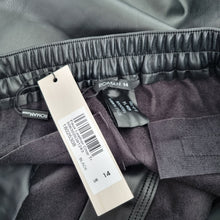 Load image into Gallery viewer, Roman Faux Leather Trousers Cropped 14 NEW Black Wide Leg Pockets Elastic Waist