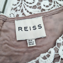 Load image into Gallery viewer, Reiss Dress Lace Shift Off White Nude Lining Swift Scalloped Cocktail Floral 8