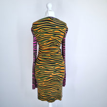 Load image into Gallery viewer, House of Holland Dress Bodycon Multicoloured Zebra Animal Print Long Sleeves 10