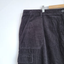 Load image into Gallery viewer, Next Corduroy Cargo Trousers UK 24 R Black Wide Leg High Rise Pockets Cotton
