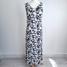 Load image into Gallery viewer, Adini Floral Maxi Dress Size Medium Navy White Yellow Cotton Sleeveless Summer
