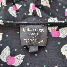 Load image into Gallery viewer, Kate Moss Topshop Tea Dress Skater Mini Winged Hearts Black Y2K Ditsy Viscose 10