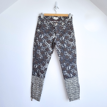 Load image into Gallery viewer, Supertrash Slim Fit Trousers Patterned Small Grey White Contrast Hem Zip Detail