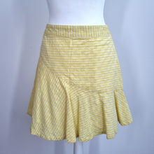 Load image into Gallery viewer, Oliver Bonas Mini Skirt UK 6 Yellow Rara Striped Lined Skater 100% Cotton Short