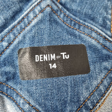 Load image into Gallery viewer, TU Denim Dungarees Cropped UK 14 Blue Casual Wide Leg Raw Hem Overalls Jeans
