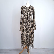 Load image into Gallery viewer, Made in Italy Dress Leopard Print Fringed Kaftan Beach Coverup Cotton One Size