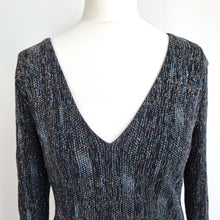 Load image into Gallery viewer, Topshop Glitter Bodycon Dress UK 14 Black Open Back Party Stretch Sparkly Sleeve