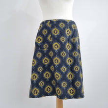 Load image into Gallery viewer, Nomads Corduroy Skirt Paisley Print A Line Pockets Blue Lined Cotton Boho 12