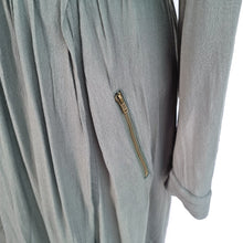 Load image into Gallery viewer, Maeve Dress Khaki Green Long Sleeves Grecian Military Draped Faux Wrap Medium