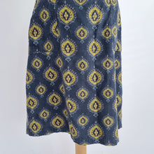 Load image into Gallery viewer, Nomads Corduroy Skirt Paisley Print A Line Pockets Blue Lined Cotton Boho 12