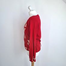 Load image into Gallery viewer, Vintage Laura Ashley Jumper Wrap Red Embroidered Floral Sweater Knit 90s Large