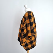 Load image into Gallery viewer, Madeleine Thompson Cardigan Cape 100% Merino Wool Tan Black Check Open One Size