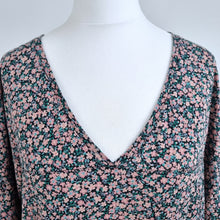 Load image into Gallery viewer, Ganni T-shirt Dress Floral Print Ditsy Black Pink Tunic Top Jersey Mini Small