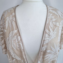 Load image into Gallery viewer, Jacques Vert Open Blouse UK 18 Cream Devore Leaf Pattern Shrug Bolero V Neck