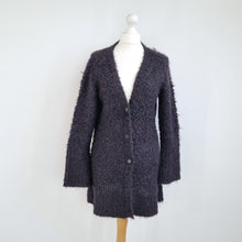 Load image into Gallery viewer, Peruvian Connection Cardigan Alpaca Pima Cotton Black Fluffy Buttons Knit Medium