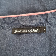 Load image into Gallery viewer, Gudrun Sjorden Blouse Smock Top Lace Up Navy Linen Cotton Utility Boho Small