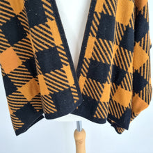 Load image into Gallery viewer, Madeleine Thompson Cardigan Cape 100% Merino Wool Tan Black Check Open One Size