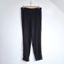 Load image into Gallery viewer, Long Tall Sally Trousers 12 Black Side Stripe Tapered Elasticated Waist Pockets