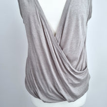 Load image into Gallery viewer, AllSaints Kerin Vest Large Wrap Fine Knit Taupe Beige Viscose Wool Top V Neck