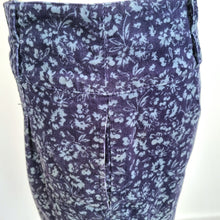 Load image into Gallery viewer, Kew Corduroy Tulip Skirt UK 10 Ditsy Floral Button Cotton Stretch Blue Pockets