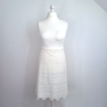 Load image into Gallery viewer, M&S Per Una Skirt Lace UK 22 Ivory White Straight Knee Lined Party Scalloped