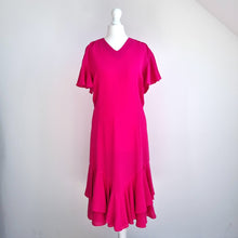 Load image into Gallery viewer, Vintage Frank Usher Dress Hot Pink Cocktail Fit & Flare Ruffles Crepe Wedding 12