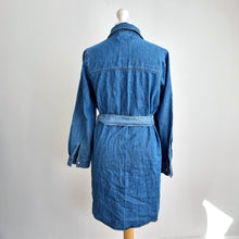 Load image into Gallery viewer, PIECES Denim Shirt Dress Belted Large Button Front Long Sleeve Blue Chambray
