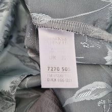 Load image into Gallery viewer, M&S Satin Blouse Chinese Qipao Jacquard Light Blue Top Short Sleeve Mock Neck 22