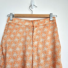Load image into Gallery viewer, Zara Satin Trousers Wide Leg XS Palm Tree Print Pyjama Stripe Peach High Waist