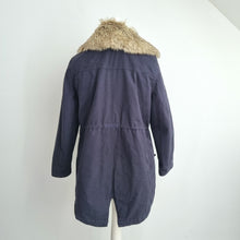 Load image into Gallery viewer, V by Very Parka Coat UK 18 Navy Blue Faux Fur Trim Jacket Winter Padded Pockets