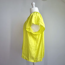 Load image into Gallery viewer, Next 100% Linen Blouse UK 20 Neon Yellow Top Boat Neck Short Sleeves Holiday