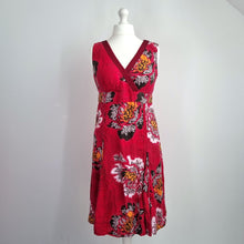 Load image into Gallery viewer, Monsoon 100% Linen Dress UK 14 Red Floral Midi Sundress Empire A Line Casual