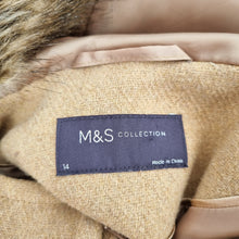 Load image into Gallery viewer, M&S Duffle Coat Camel UK 14 Faux Fur Hooded Toggle Winter Coat Caramel Lined