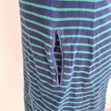 Load image into Gallery viewer, Mantaray T-Shirt Dress Striped UK 12 Blue Green 100% Cotton Pockets Casual