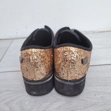 Load image into Gallery viewer, Lollipops Glitter Brogues Shoes UK6 Oxford Ladies Flats Party Gold Black Leather