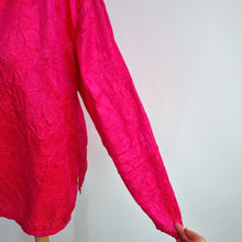 Load image into Gallery viewer, East Crinkle Blouse Pink Neon Long Sleeves Top V Neck Fuchsia Bright Size XL
