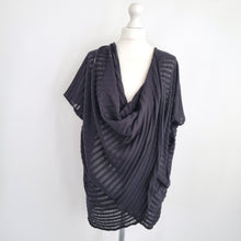 Load image into Gallery viewer, AllSaints Stripe Itat T-shirt Blouse Fine Knit Striped Cowl Shawl Neck Black M L