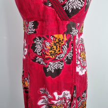 Load image into Gallery viewer, Monsoon 100% Linen Dress UK 14 Red Floral Midi Sundress Empire A Line Casual