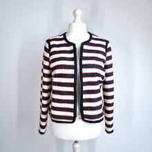 Load image into Gallery viewer, M&S Striped Blazer Jacket Cream Red Navy Nautical Preppy Woven Cotton Lined 16