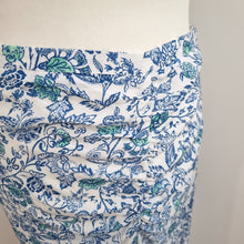 Load image into Gallery viewer, Per Una Midi Skirt 16 M&S Floral Print Blue White Gathered Slit Holiday Ruched